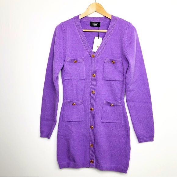 𝅺Cider purple button-down knit sweater dress - Picture 1 of 9